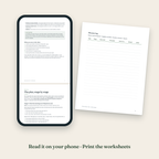 Home Alone, Calm open on a phone, next to a printed worksheet page