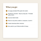 What you get: a 22-page printable PDF; Readiness checklist, Step-by-step plan, Printable potty charts; sources listed; instant download; refund within 30 days