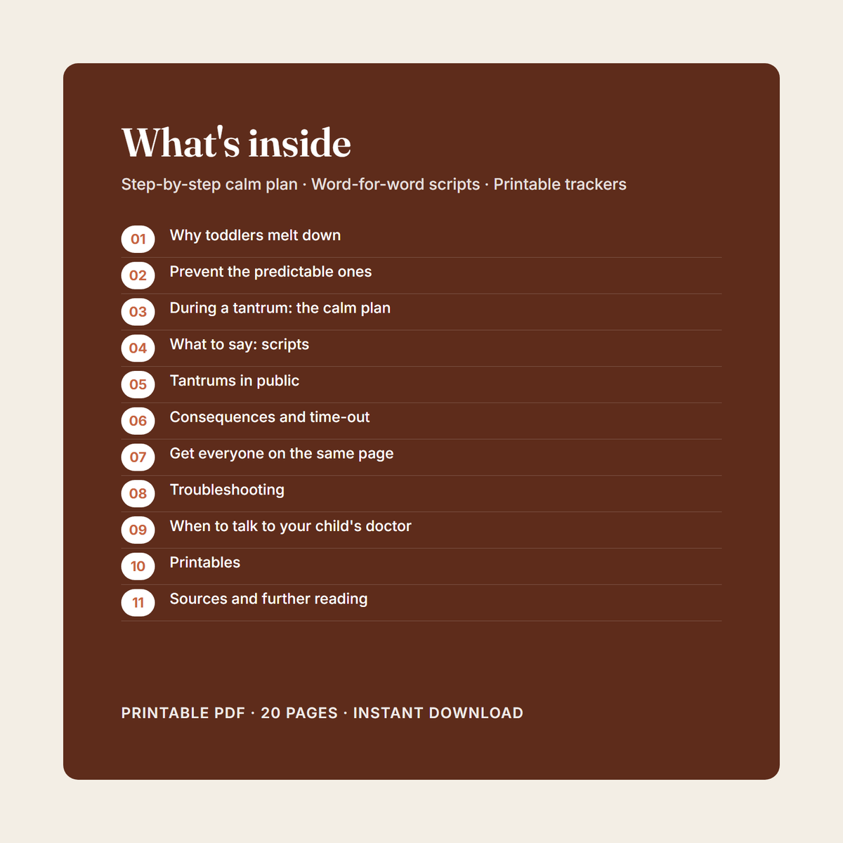 List of the guide's 11 parts