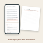 Meltdown to Calm open on a phone, next to a printed worksheet page